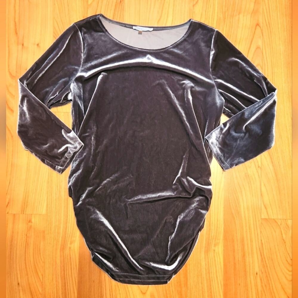 Liquid Silver Gray Suede 3/4 Sleeve Top || Large EUC